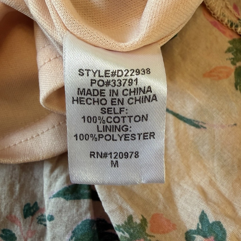Peach Multi Floral Print Collared Button Down Ruffle Dress 100% Cotton Medium - Picture 6 of 6